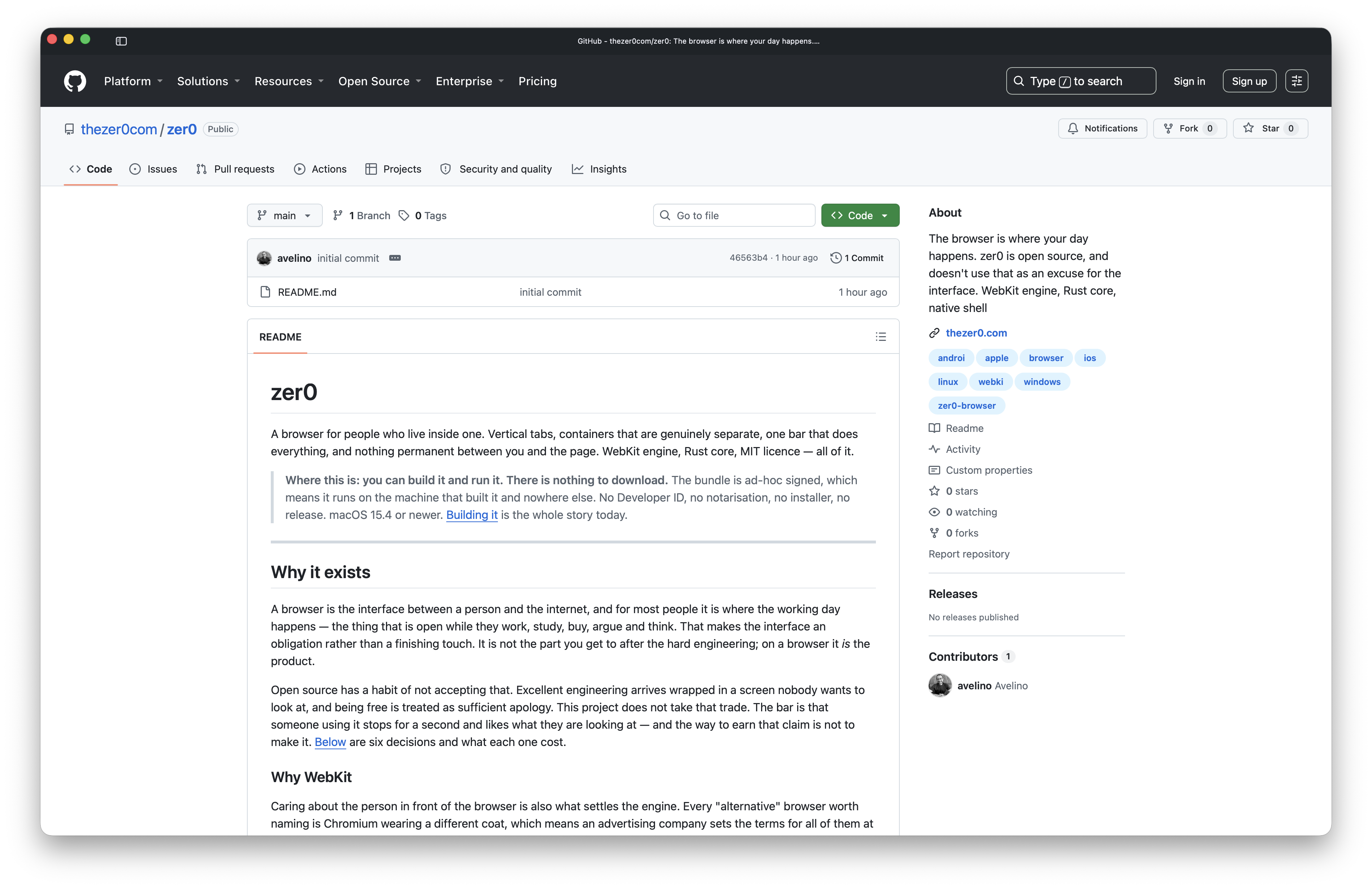 README do zer0 no GitHub